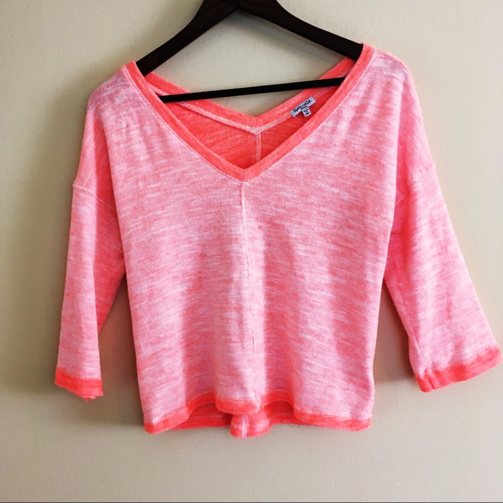 Splendid Neon 3/4 Sleeve V-Neck Tee S Terry